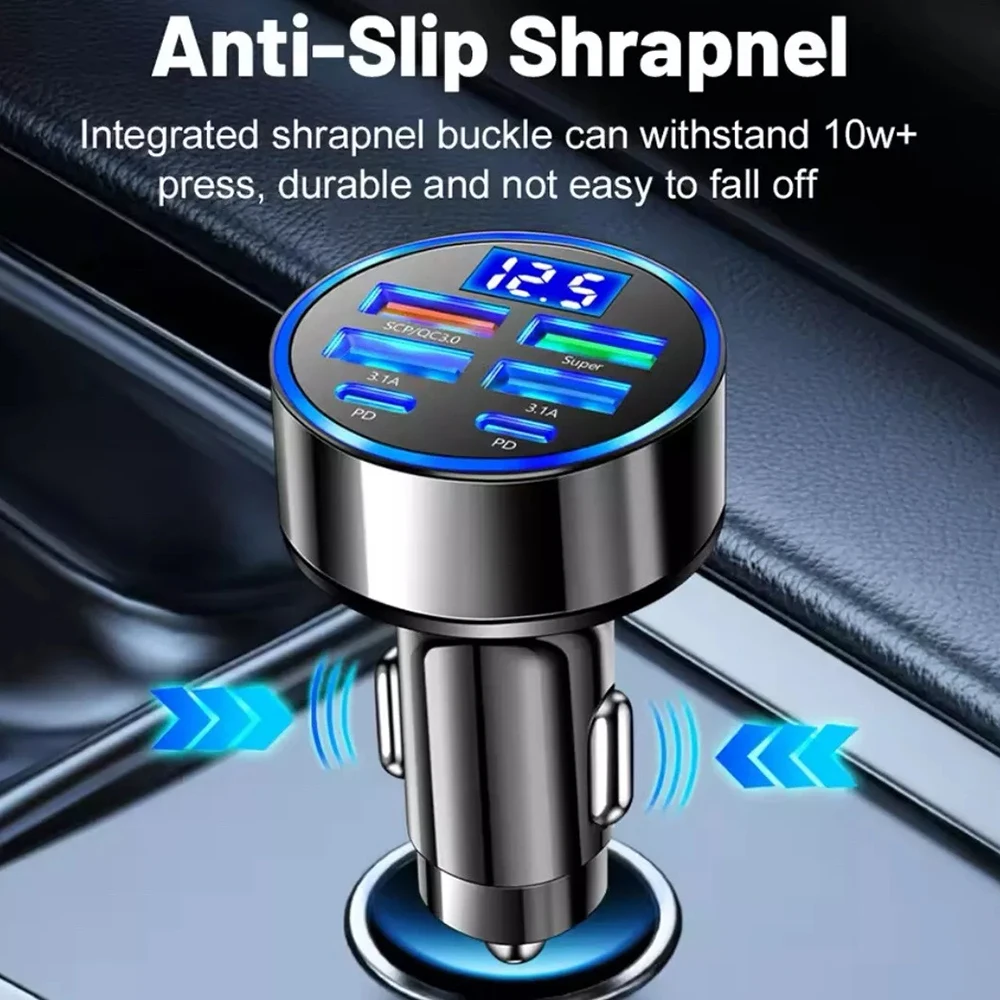 Cargador de coche de 100W y 6 puertos, carga rápida PD Qc3.0, cargador de teléfono USB C, adaptador tipo C para coche, para iPhone, Samsung, Huawei, Xiaomi