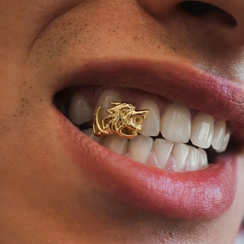 

GUCY Viking Wolf Head Hip Hop Grillz Single Tooth Cap Punk Animal Mouth Jewelry Christmas New Year Festive Party Holiday Gifts
