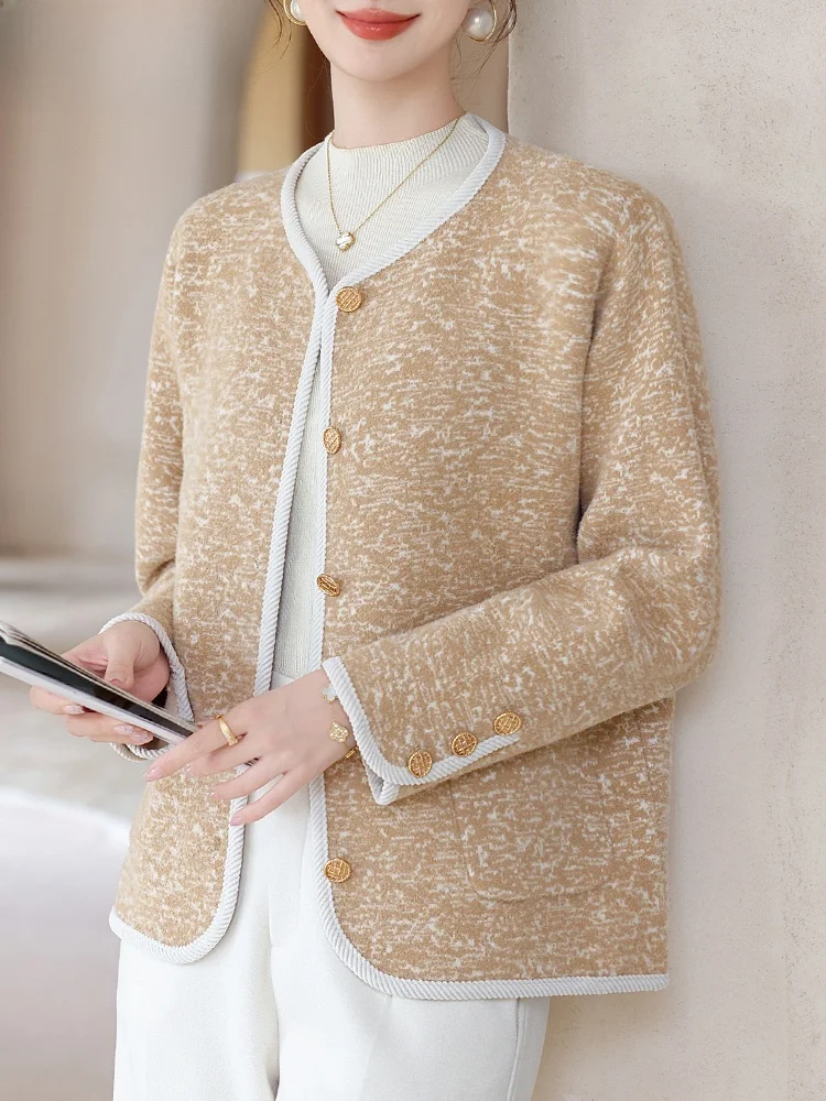 

Chic Knitted Wrap Cardigan Small Fraance Sle Coat for Mom Autumn New Arrival Middle-Aged And ly Women Spring Autumn Top