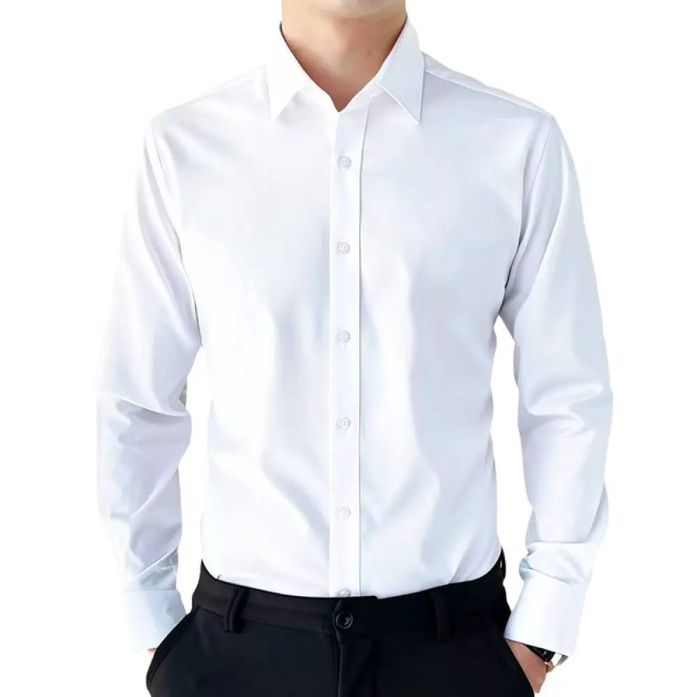 Slim Fit Business Shirt Mens Long Sleeve Formal Professional Office Work Wear Solid Color Classic Dress Top Comfortable Style