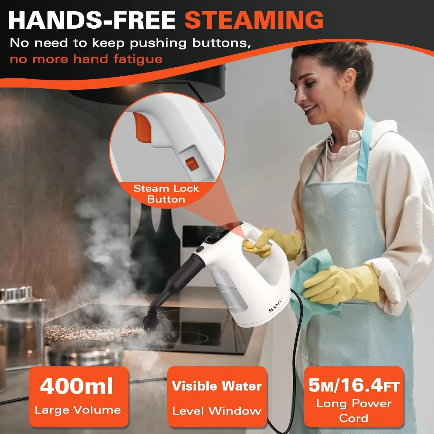 Handheld Steam Cleaner, Multipurpose Pressurized Steam Cleaners for Home Use with Continuous Steam Lock, Unlimited Use Time