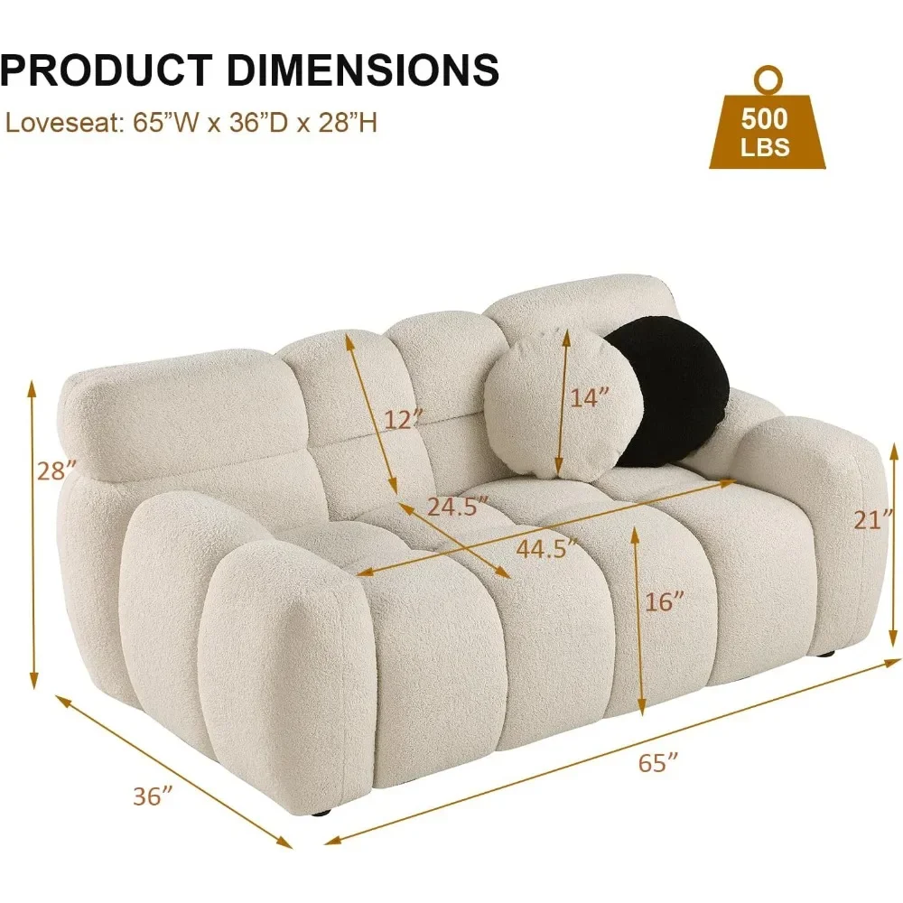 Modern Comfy Bubble 2-Seater Deep Seat Small Couch with 2 Pillows for Livi
