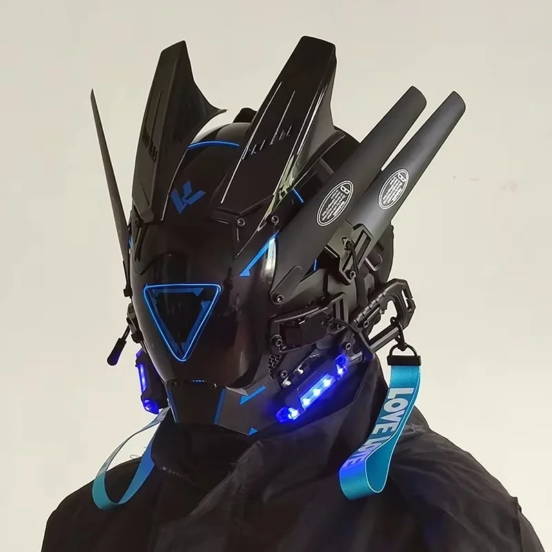 New Cyber Punk Helmet Mask Samurai Robot Tech Shinobi Special Punk Techwear With Led Light Cosplay Mask Kids Toy Holiday Gifts