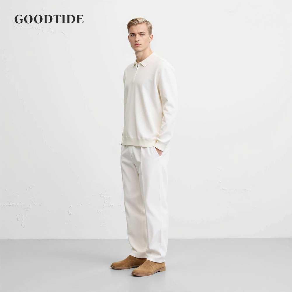 Spring Autumn Men's Turn-Down Collar Pullovers Long Sleeve Knitted Sweater Half Zipper Solid Casual Pullovers Man Loose Knitwear