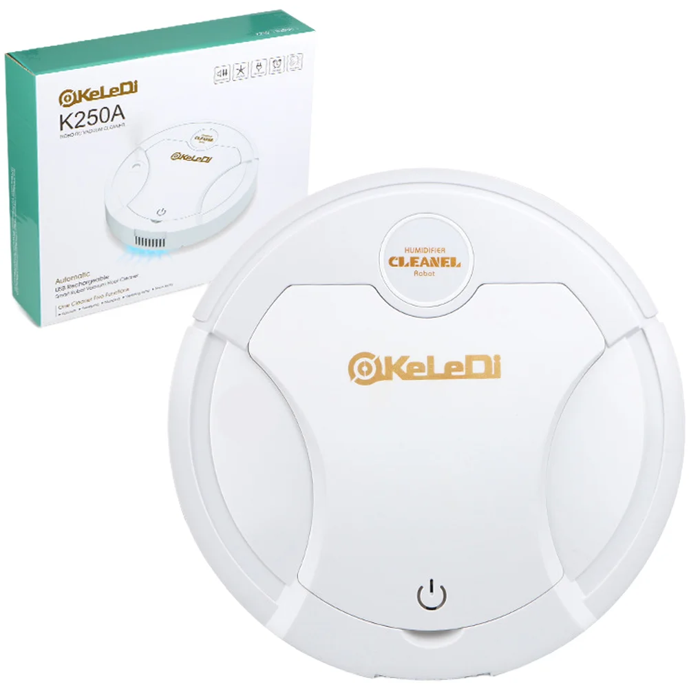 Compact Robot Vacuum Cleaner 5.5cm Thin Design with USB Rechargeable Battery Humidifier LED Light and Mop Function