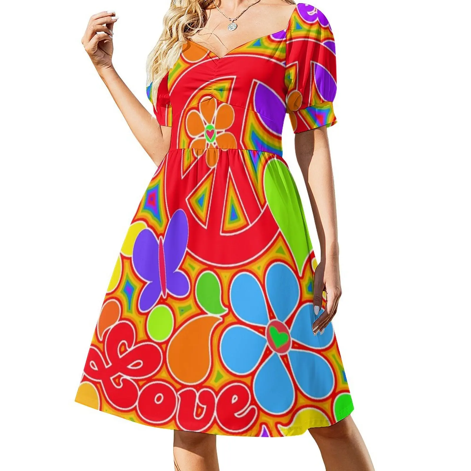 

Rainbow Pop Art Colorful Peace and Love Flower Power Art Dress ladies dresses for special occasion clothes for women