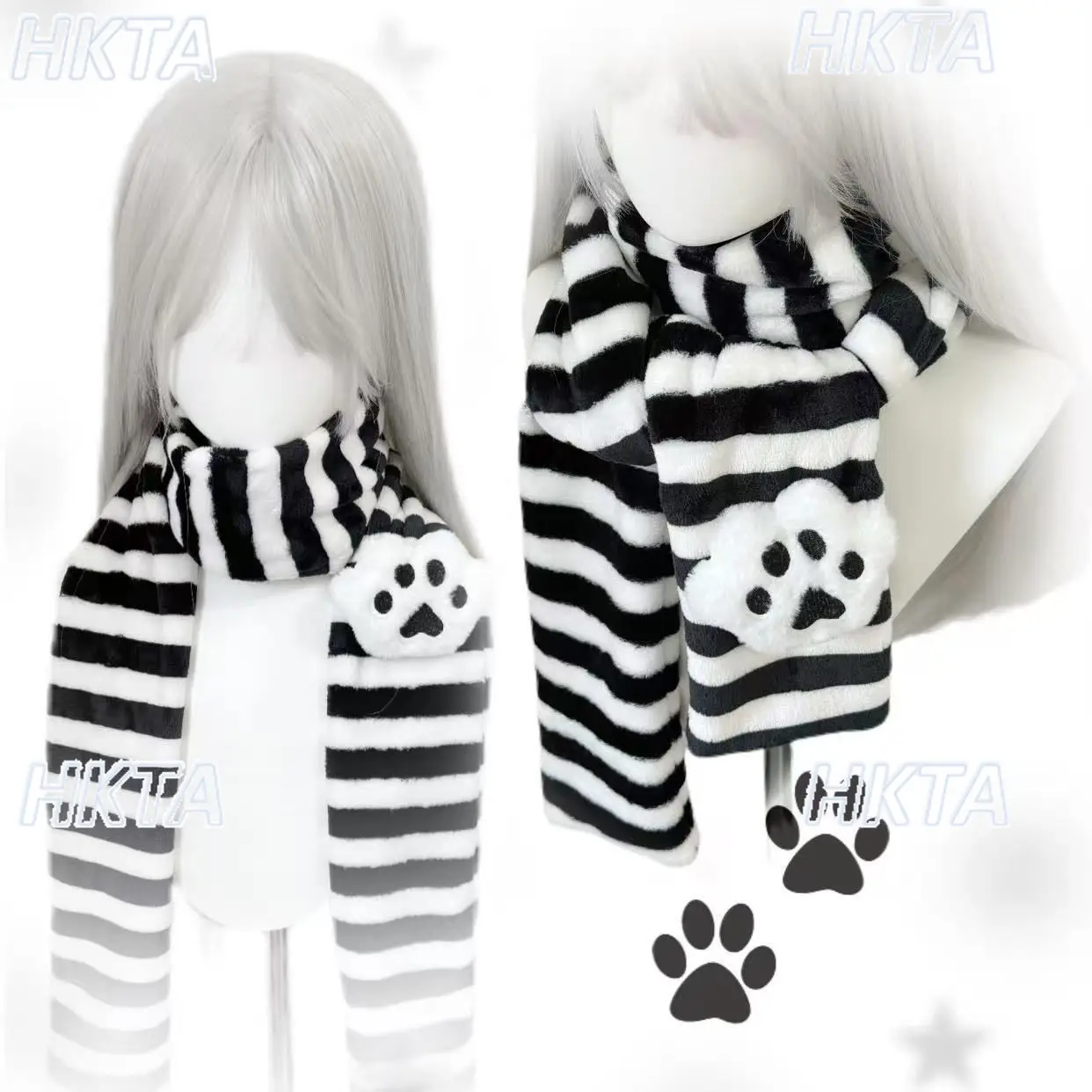 

Original Mass-Produced Watercolor Pink Cute Cat Paw Scarf Autumn Winter New Japanese Sweet Pink Striped Scarf Women Neck Warmer