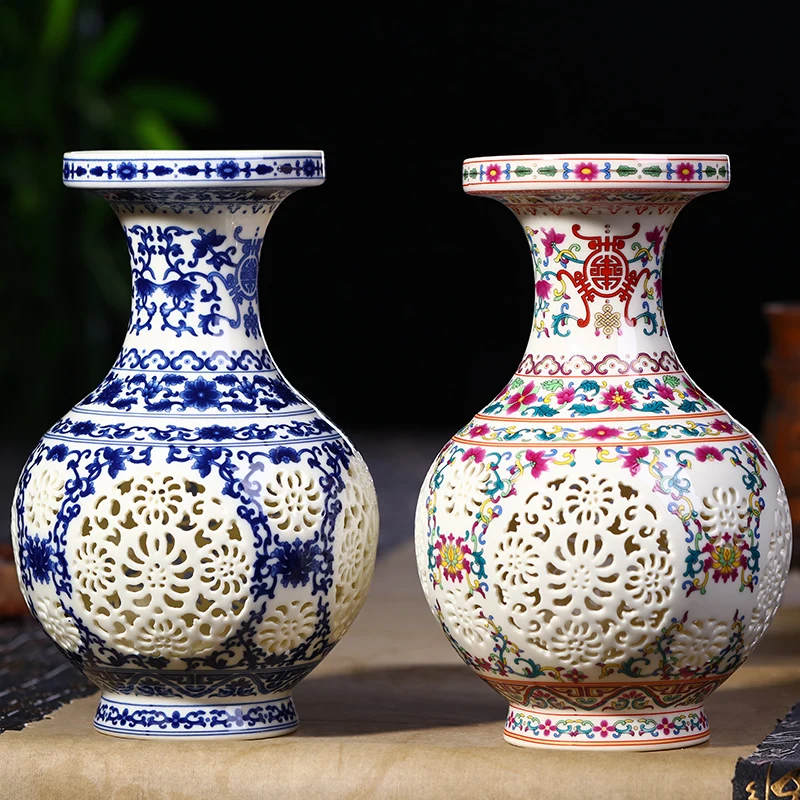 

Desktop ornament blue and white porcelain vase flower arrangement Chinese suitable for living room home decoration wine cabinet