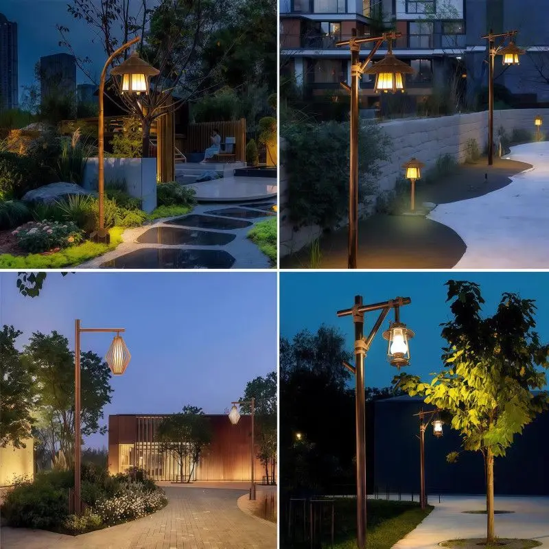 Vintage Chinese Aluminum Guesthouse Garden Park Courtyard Pathway Waterproof LED Outdoor Landscape Light Decor Novelty New