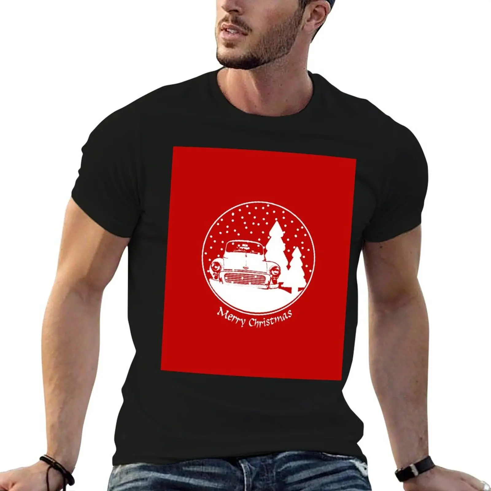 

Morris Minor vintage British classic car Christmas snow globe T-Shirt funny t shirts dark humor man t shirt luxury T-Shirt