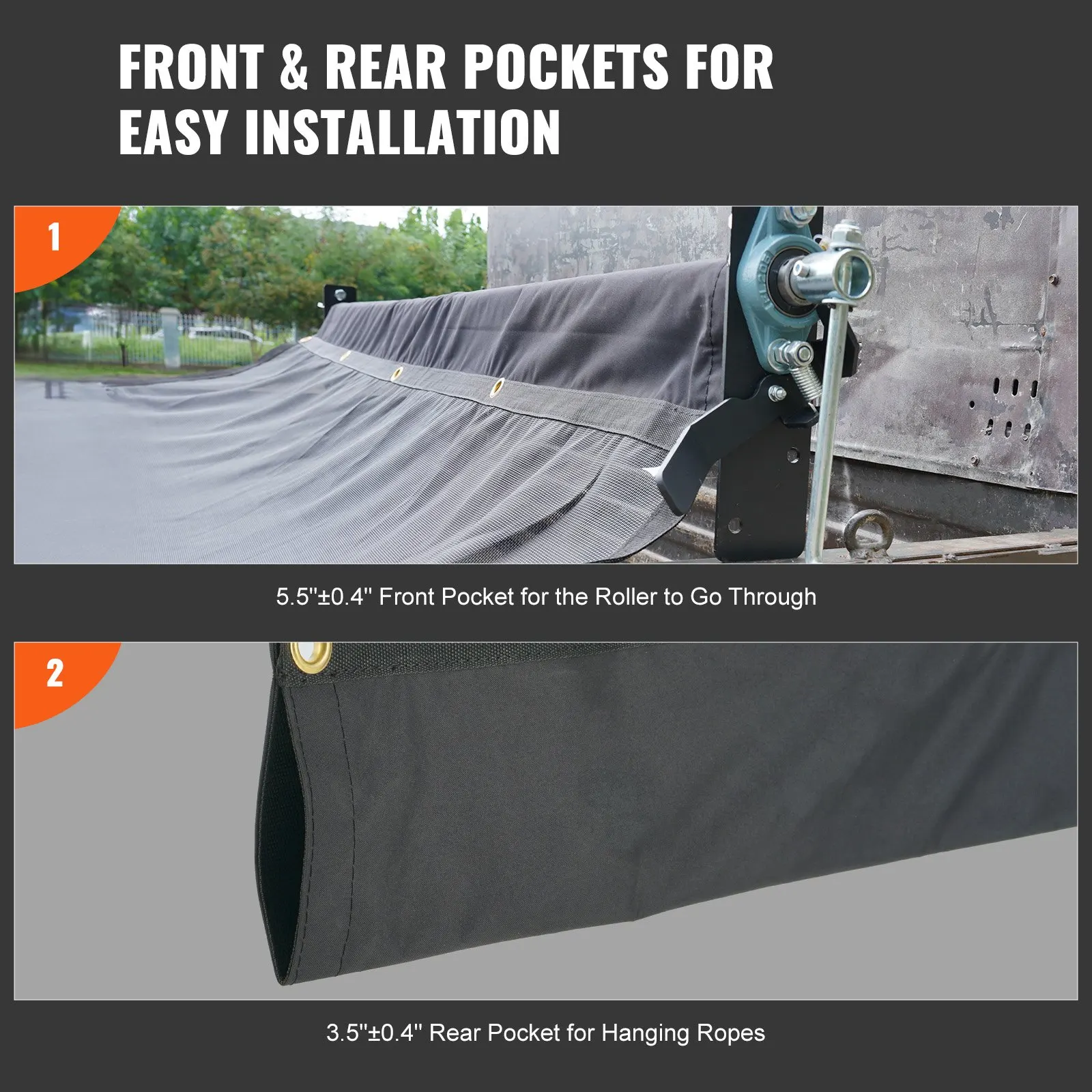 

Dump Truck Mesh Tarp, 7 X 22 Ft, PVC Coated Black Heavy Duty Cover With 5.5" 18oz Double Pocket, Brass Grommets, Reinforced