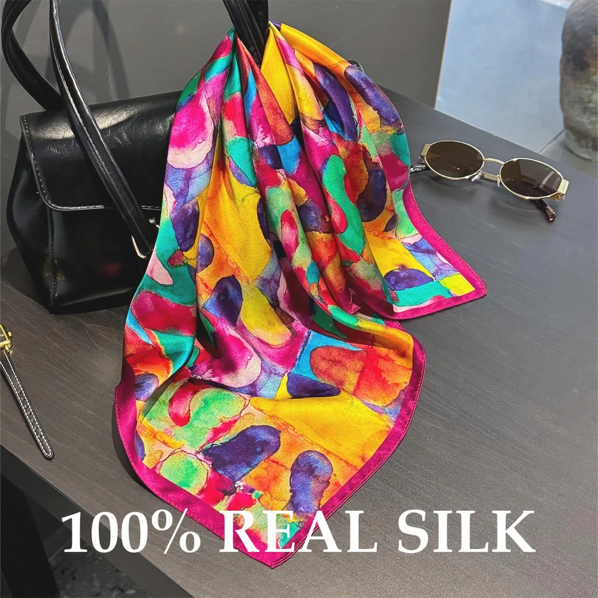 

Новый 100% шелковый платок-шарф для женщин: роскошный, модный, простой дизайн, защита от солнца, легкий, дышащий, квадратный платок-шаль