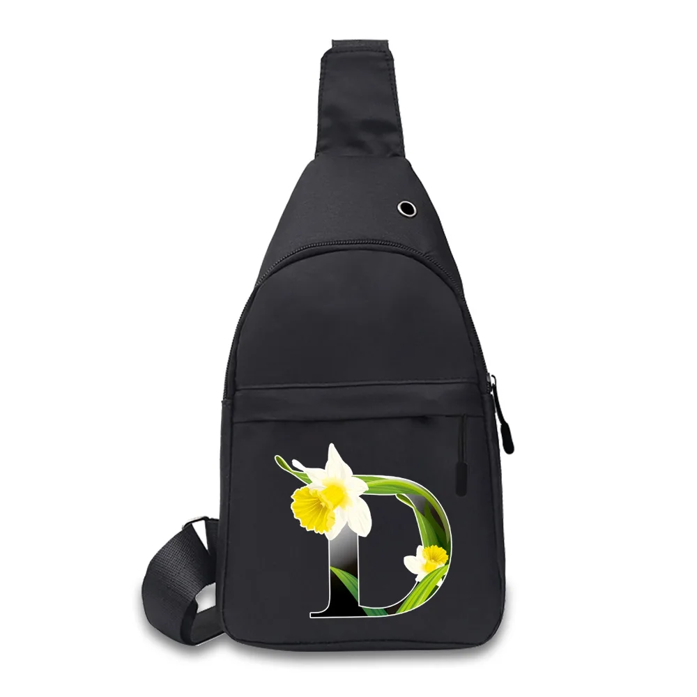 Fashion Shoulder Chest Bag Waist Pack Messenger Pack for Male Print Flower Letter 26 Name Pattern Crossbody Travel Sling Bag