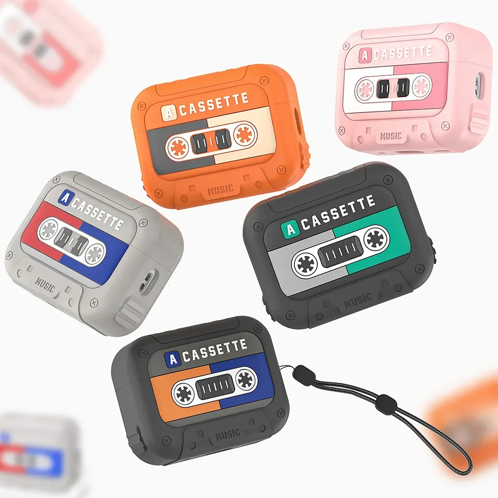 

Suitable for Airpods Pro 2/Airpods4 headset Cute Cartoon Silicone Protective Case Cover Funny Retro Cassette Tape Design Case