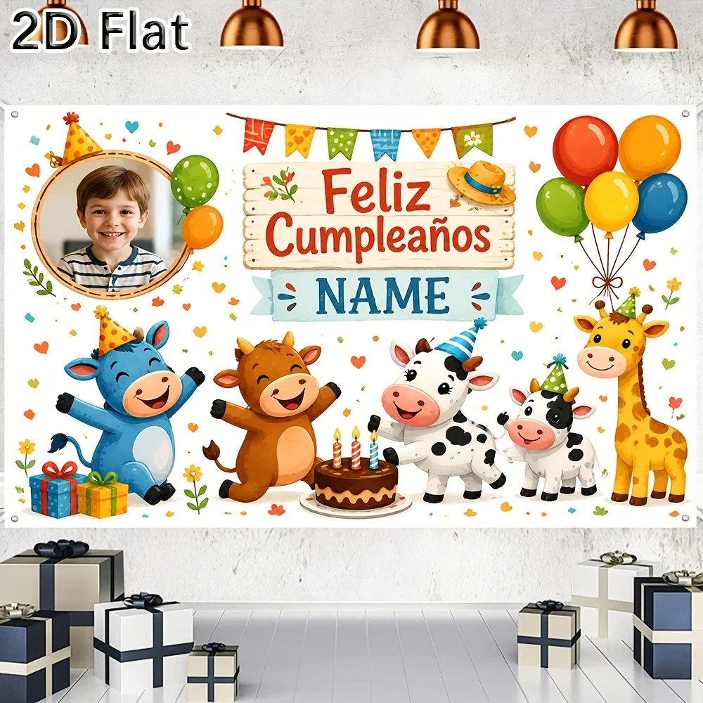 1pc Personalized Farm Animals Birthday Backdrop Custom Photo Happy Birthday Banner for Kids Party Decorations