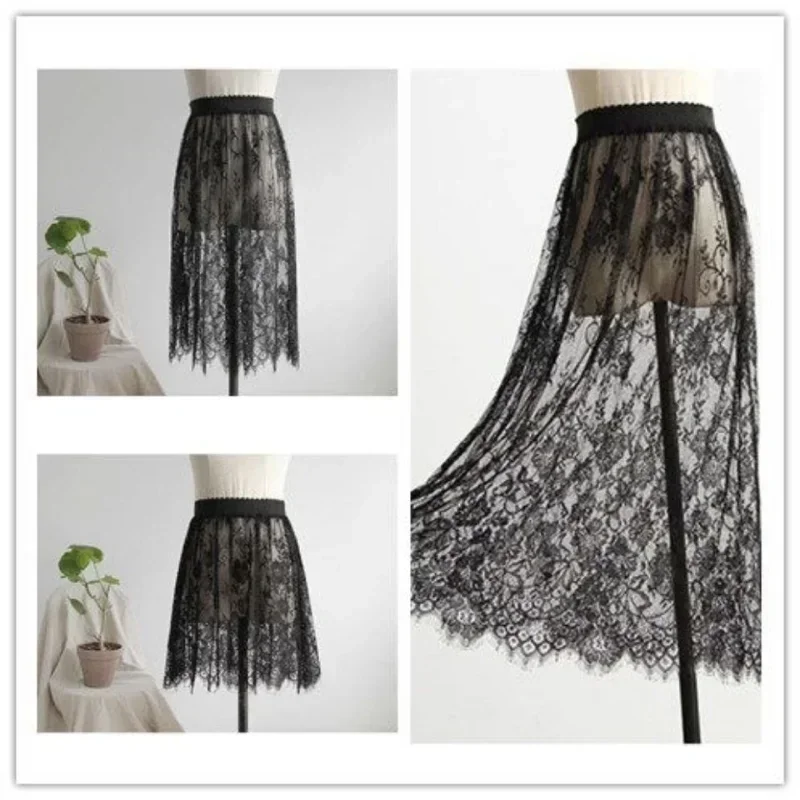 Transparent Sexy Lace Mesh Skirt Elastic High Waist Black White Tulle  Mini Skirts Womens Lace Skirt  Korean Fashion