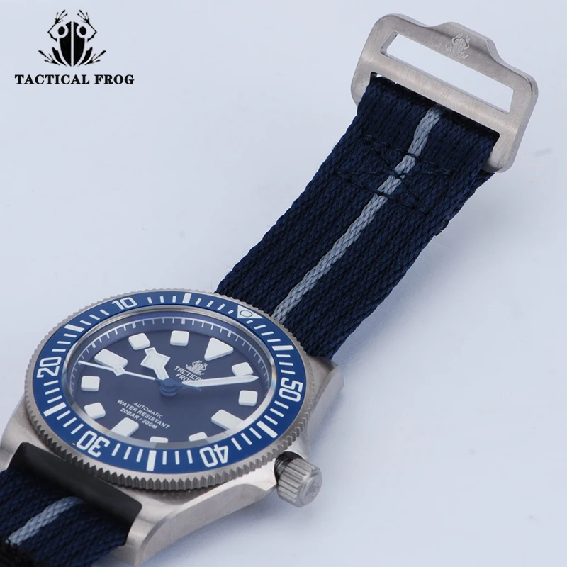 Tactical Frog FXD Titanium Men Watch Diver Watch Blue Dial Sapphire NH35 Automatic Movement 20Bar Water Resistant BGW-9 Luminous