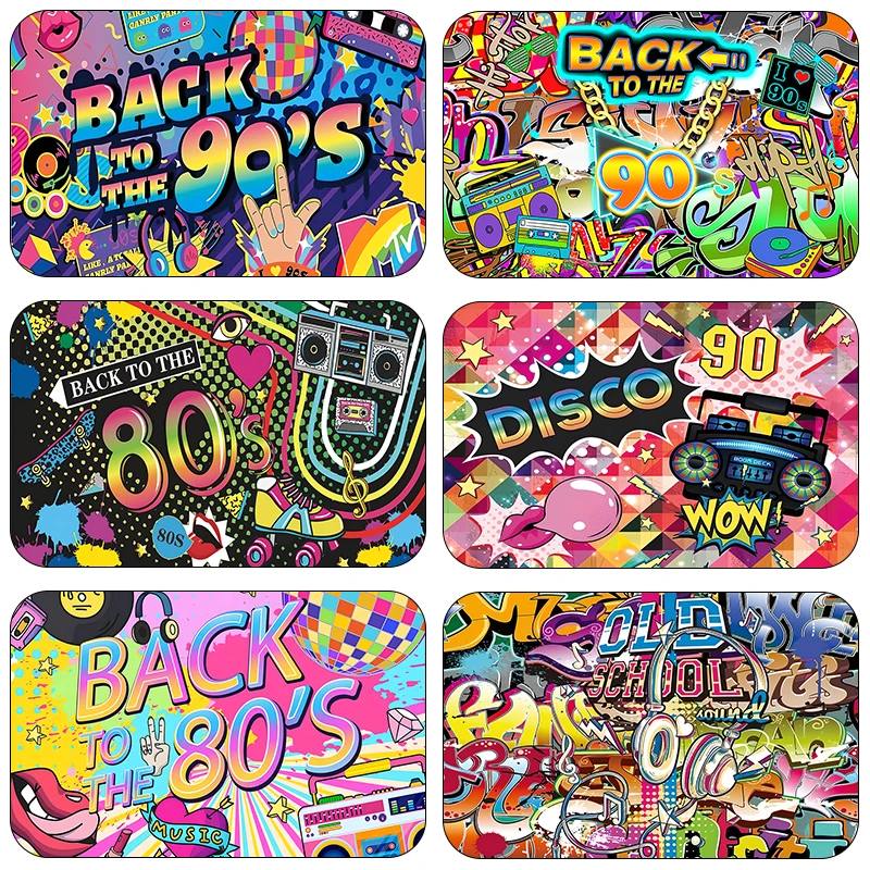 

80's 90's Disco Music Hip Hop Backdrop Graffiti Neon Glow Adult Baby Birthday Party Decor Ball Stage Photography Background