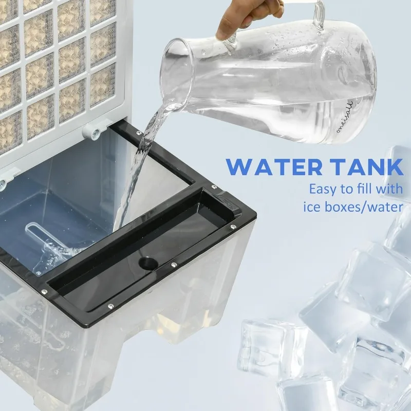 هومكوم مبرد الهواء التبخيري 32 بوصة، 60 °   تتأرجح، مروحة تبريد الثلج 3 في 1، مبرد مستنقع محمول مع مرطب