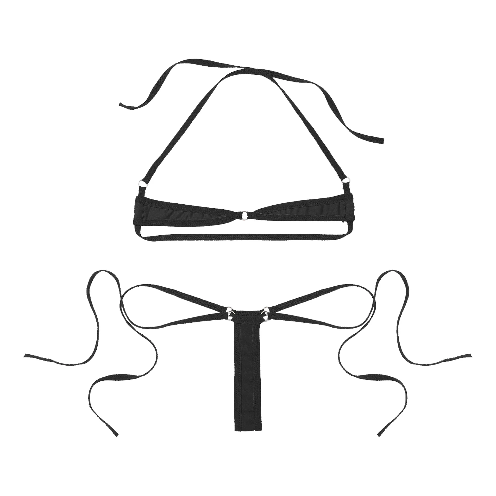 Women 2Pcs Lace-up Halter Neck Bra Tops Thong Micro Bikini Set Sexy Swimwear Beachwear Swimsuit Extreme Lingerie Bathing Suits