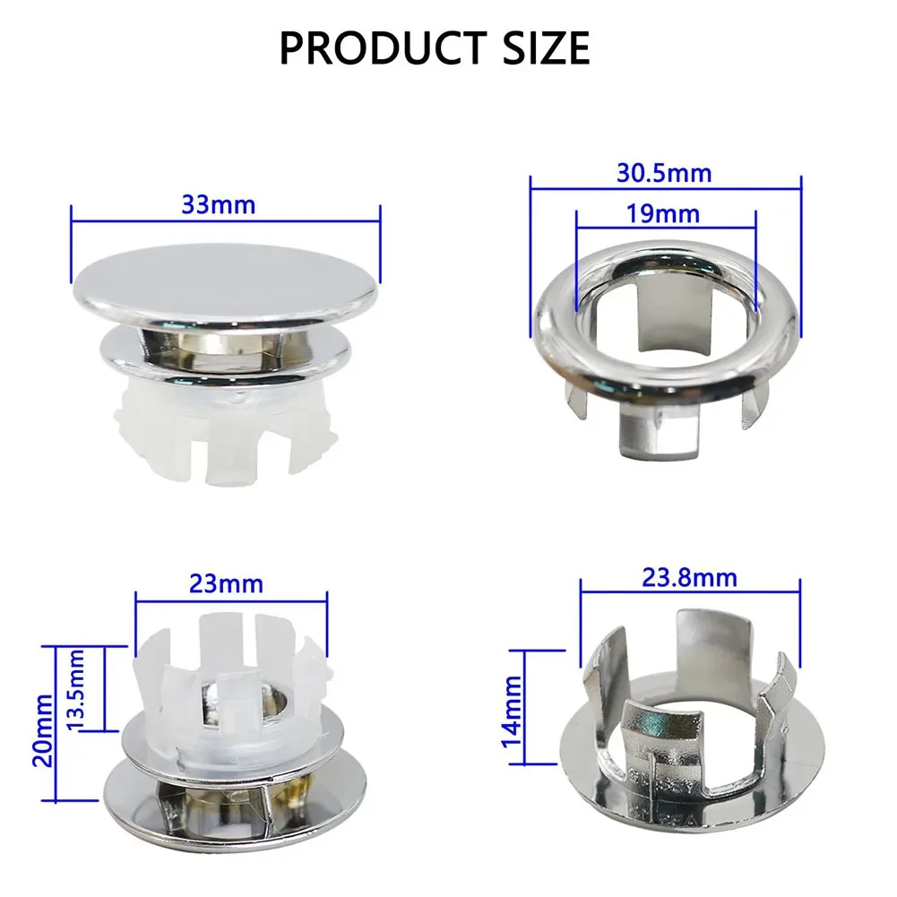 Chrome Finish ABS Overflow For Ring And Cover Kit 8 Pieces For Standard Round Overflow Drain Holes On Bathroom Wash Hand Basins