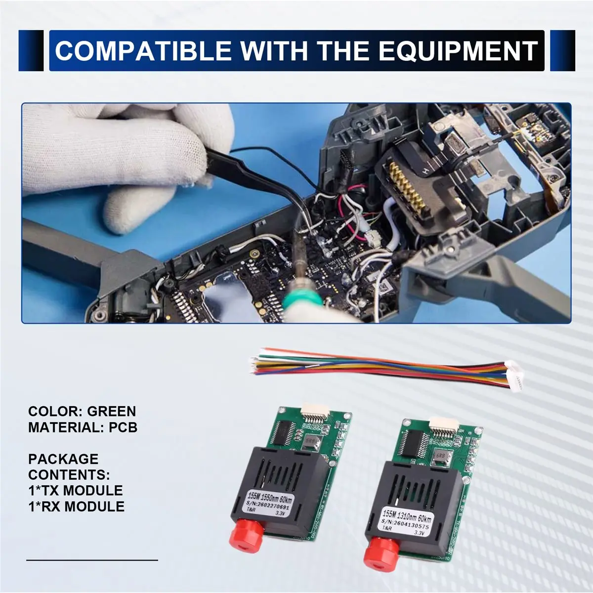 Y1697A*☀▃TX RX 60KM TTL Optical Transceiver Module Kit DC 5.5-26V Optical Terminal Equipment Drone-Specific