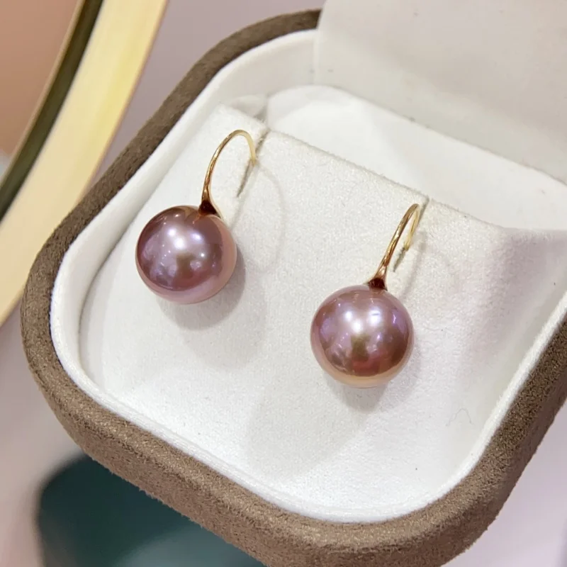 

SGARIT Big 10-11mm Purple Natural Freshwater Pearl Earrings for Women S925 Sterling Silver Basic Simple Commuting