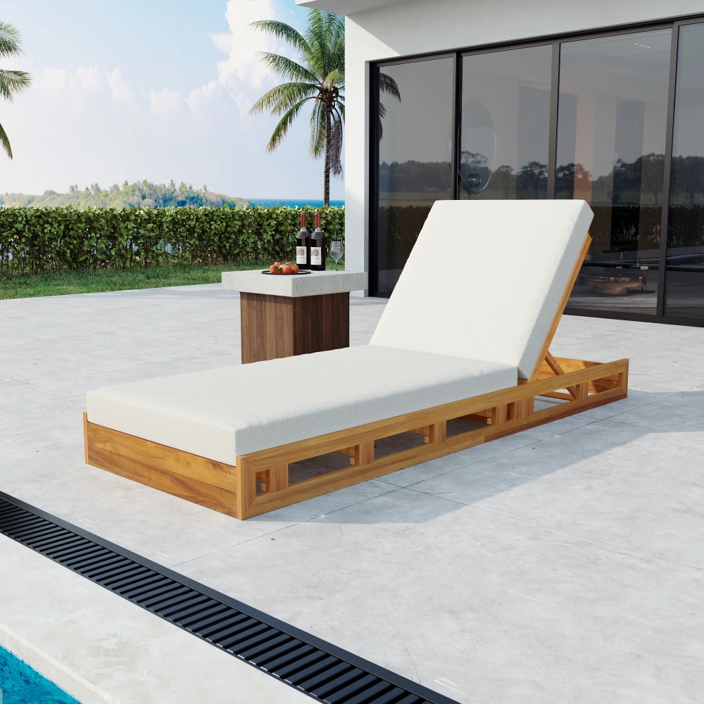 

YQXH LOUNGE CHAISE SET, ACACIA WOOD WITH WATER-RESISTANT LOUNGE CUSHIONS (CREAM & 4 INCH THICK) - MATCHING DARK GREY VERSION AVA