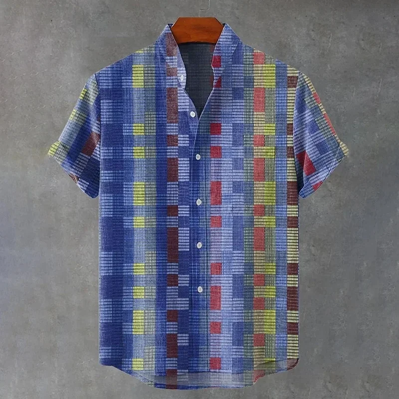 قمم الرجال خمر تصميم هندسي مربع الفن طباعة عارضة قميص أزياء عطلة قصيرة الأكمام واحدة الثدي المتضخم الستر