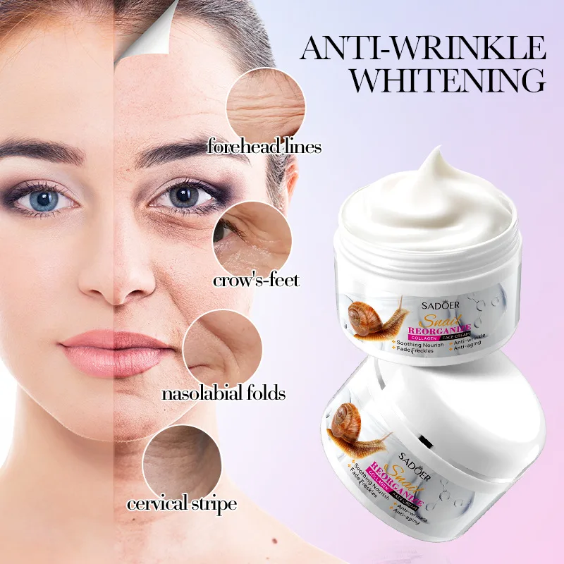 Snail recombinant collagen face cream anti wrinkle, firming, anti-aging, whitening, moisturizing, brightening removing yellowing