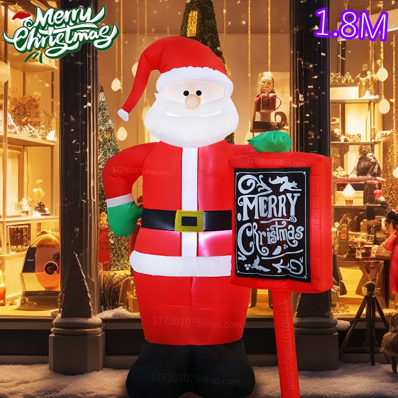 Christmas Inflatable Santa Claus Wearing Christmas Hat Built-in LED Light Suitable IndoorOutdoor Lawn Garden Party Decoration