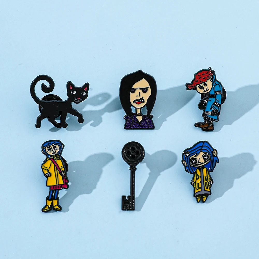 Juego de broches de dibujos animados para niños y niñas, broche de esmalte de gato negro creativo, mochila, ropa, joyería, insignia de Metal, accesorios de regalo, 6 piezas