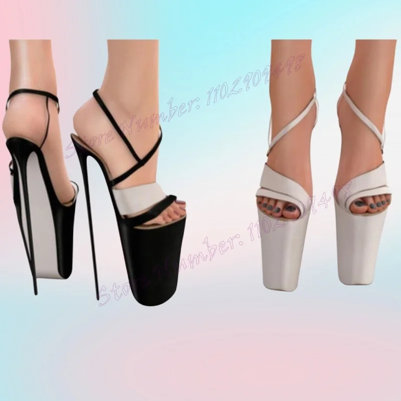 

White Platform Ankle Strap Sandals Open Toe Shoes for Women Extreme Thin High Heels Sexy Lady Shoes 2024 Zapatos Para Mujere