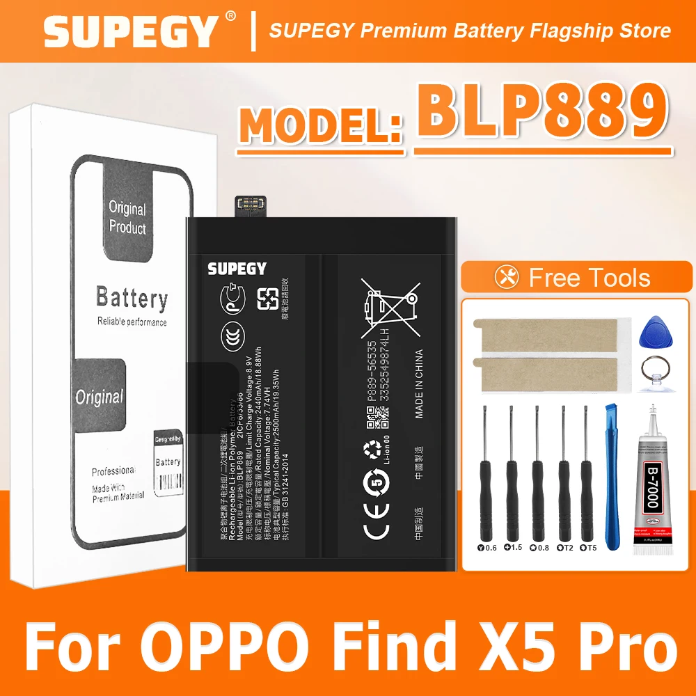 

2026 Years SUPEGY 100% New BLP889 Battery For OPPO Find X5 Pro Battery +Tools