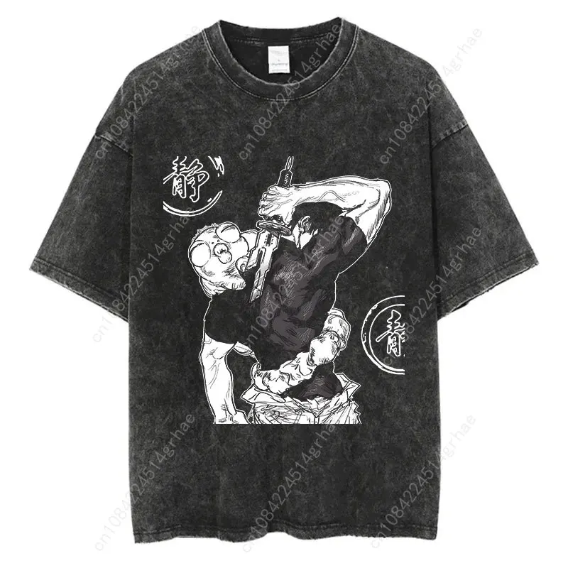 ブラックウォッシュTシャツ 原宿系 夏 アニメ 半袖 100%綿 オーバーサイズTシャツ ヴィンテージ ストリートウェア Tシャツ