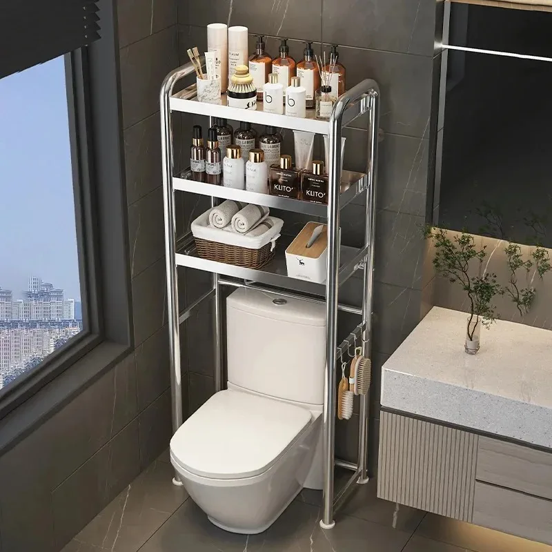 

3 Tier 304 Stainless Steel Storage Rack Above Toilet Removable Bathroom Standing Towel Bath Supplies Organize Holder Space Saver