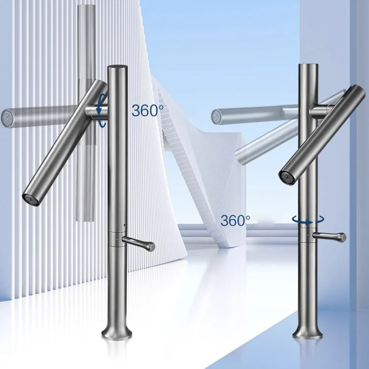 JIENI Stainless Steel Kitchen Sink Faucet 360 Rotation Foldable Washbasin Tap Single Handle Ceramic Valve Hot Cold Mixer Taps