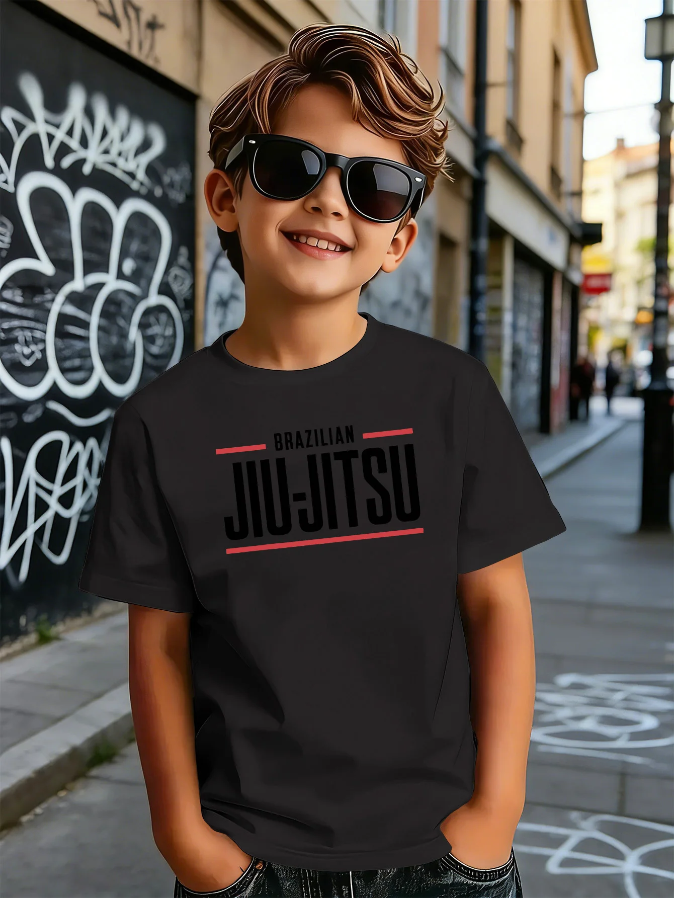 Bold Brazilian Jiu Jitsu Text Letter Print Boys Girls Family Matching Cotton Short Sleeve Crew Neck Soft Summer Kids Casual Tees