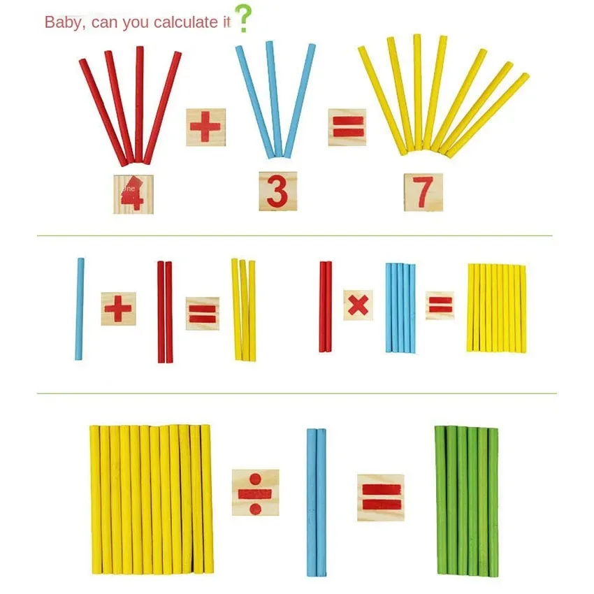 /Kids Wooden Math Toys for Children Montessori Educational Learning NumberCounting Sticks Kindergarten Mathematics Teaching Aids