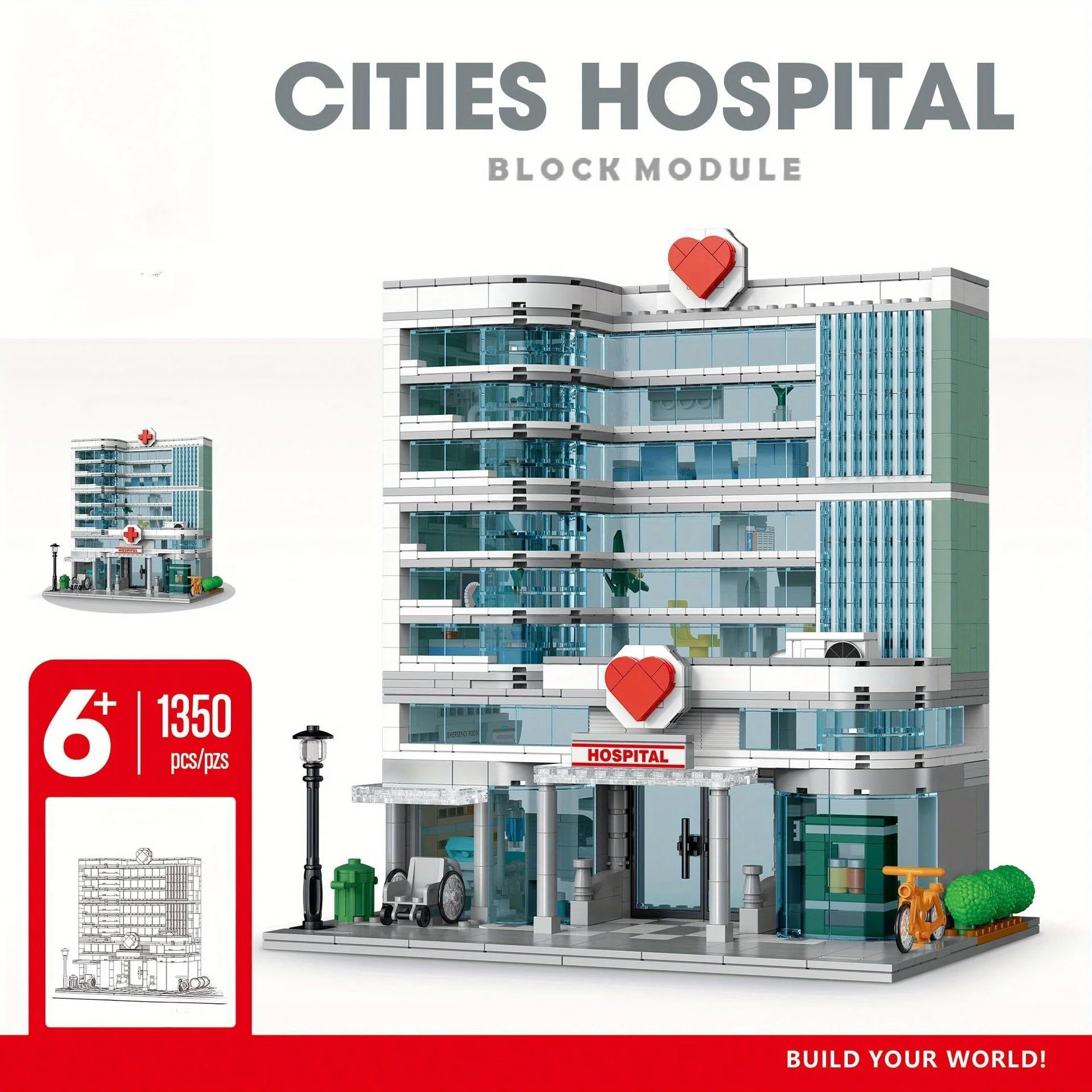 

Hospital Building Blocks, DIY Educational Toys, Colletable Building Toy for Adults，The Perfect Gift for Collection（1350PCS）