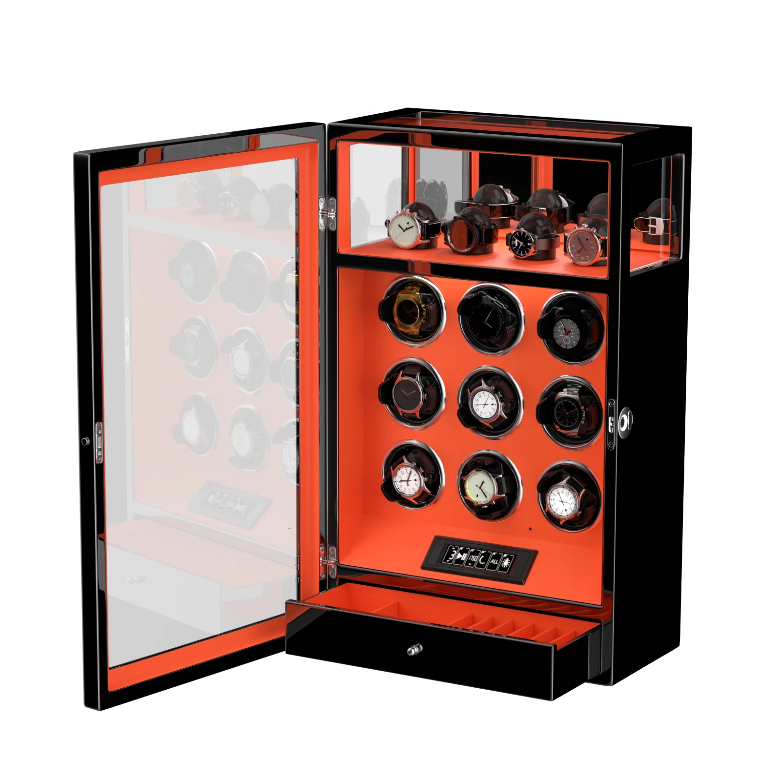 Automatic Watch Winder With Fingerprint 9 Watch Capacity Touch Control Safe Box with 4 Storage Slots for Watch Enthusiasts