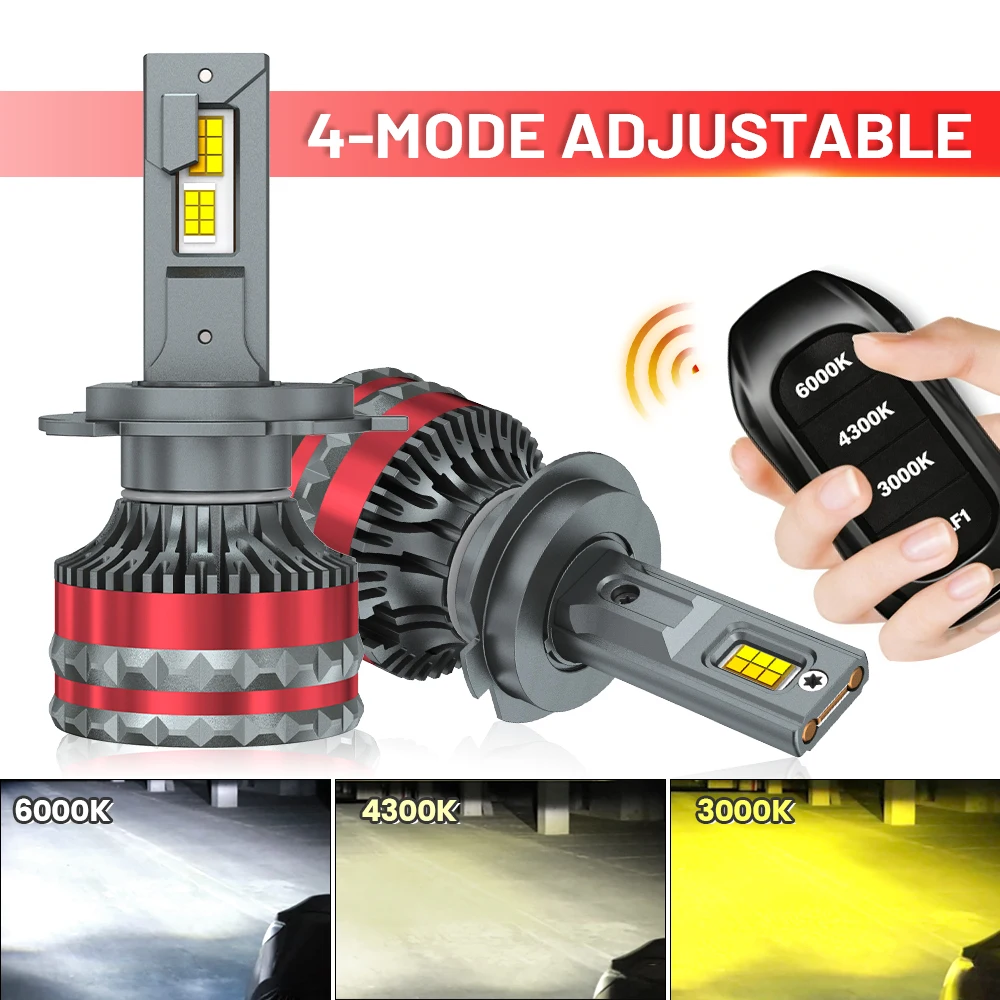 

2pcs H7 LED Headlights with H1 H4 H11 9005 9006 9012 6000K 4300K 3000K Three Color Remote Control for Car Headlights Lights