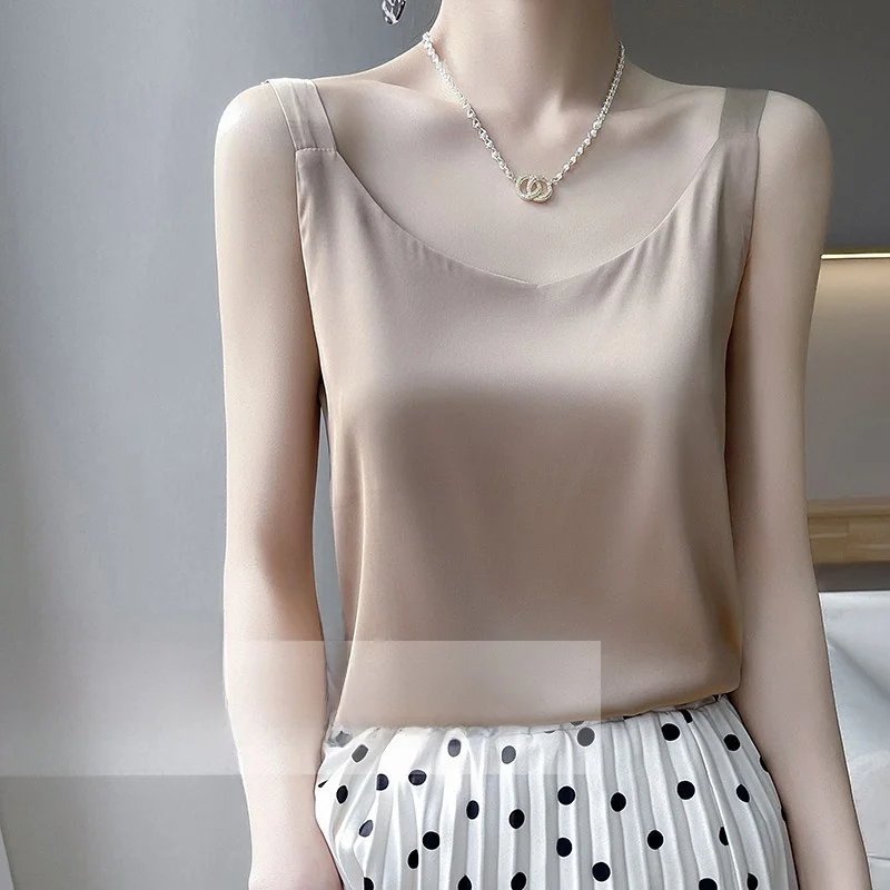 

Silk V-ne Strap Vest Women's Suit Inner Sexy Outerwear Acetate Base Silk Satin Top Summer Faion Bal Sle