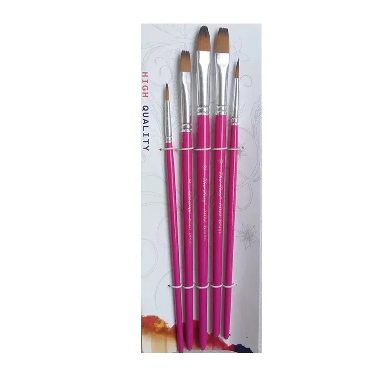 

High Quality 5pcs Nylon Hair Paint Brush Set Artist Brushes Flat Tipped Different For Watercolor Acrylic Brushes Art Supplies
