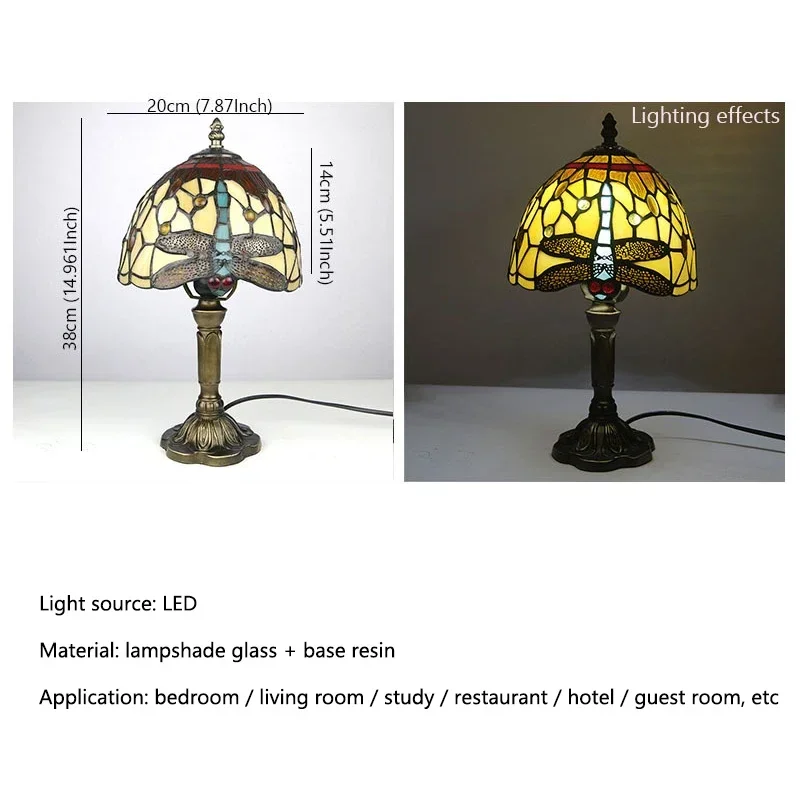 VIOLET Tiffany Glass Table Lamp LED Creative Design Dragonfly Pattern Desk Light Decor For Home Living Room Bedroom
