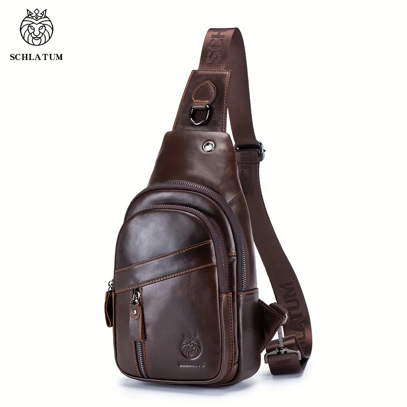 Bolso de pecho Retro de piel de vaca de capa superior para hombre, bolso cruzado multifuncional, bolso bandolera de cuero de gran capacidad para viaje