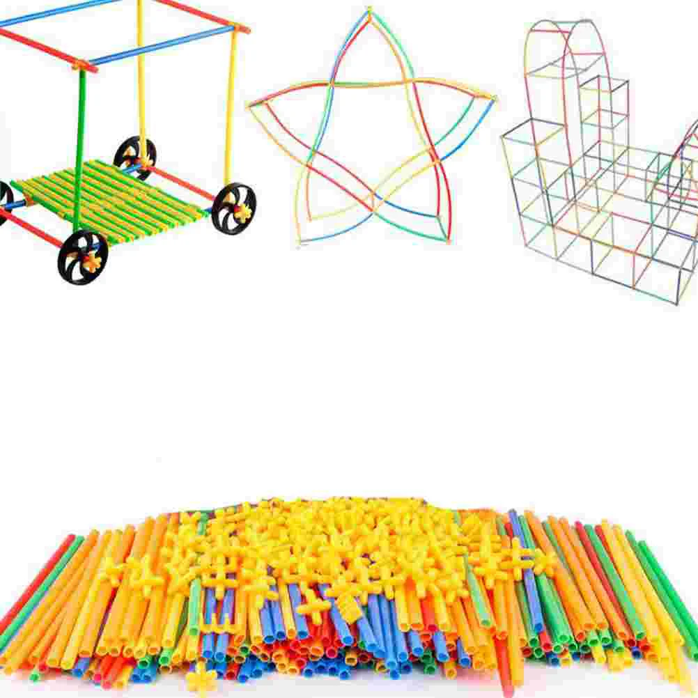 204 Pcs Manipulative Toys Drinking Straw Blocks Kids Building Educational Little Hands Star