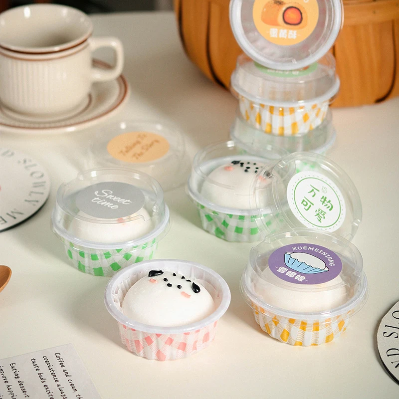 10Pcs Round Cupcake Cups With Lids Desserts Cups Disposable Muffin Cake Pudding Cups Kitchen Tools For Wedding Baking