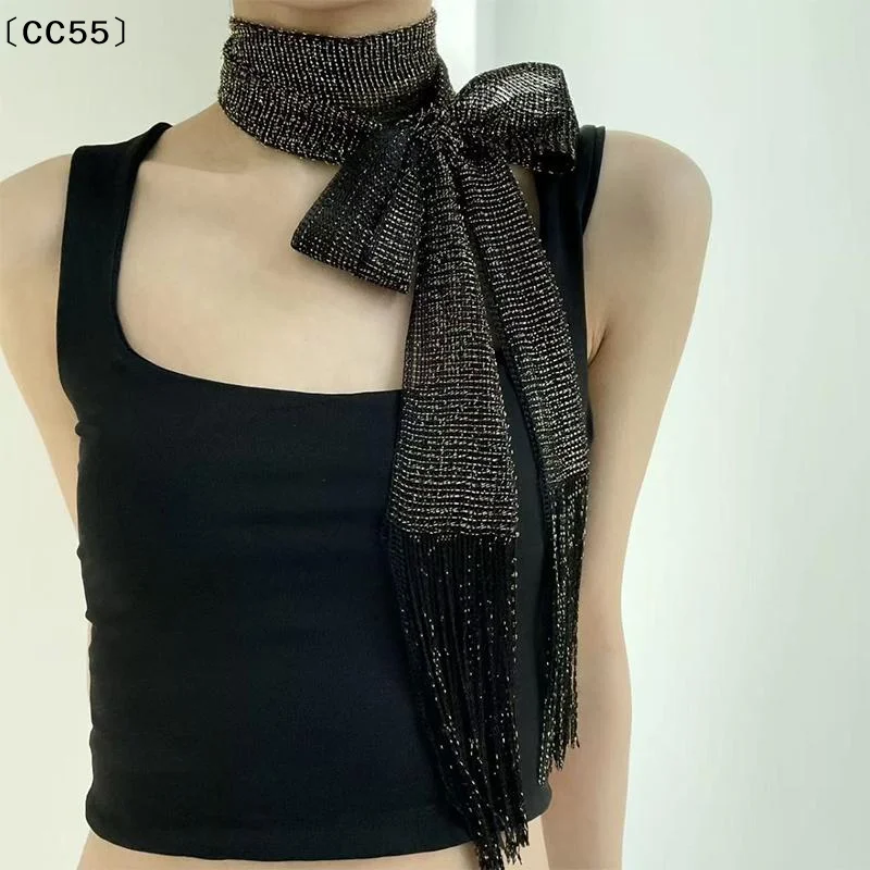 

Nightclub Bright Silk Sunscreen Shawl Gold Silver Shiny Necklace For Women Vintage Lace Tassel Party Evening Dress Scarf〔CC55〕