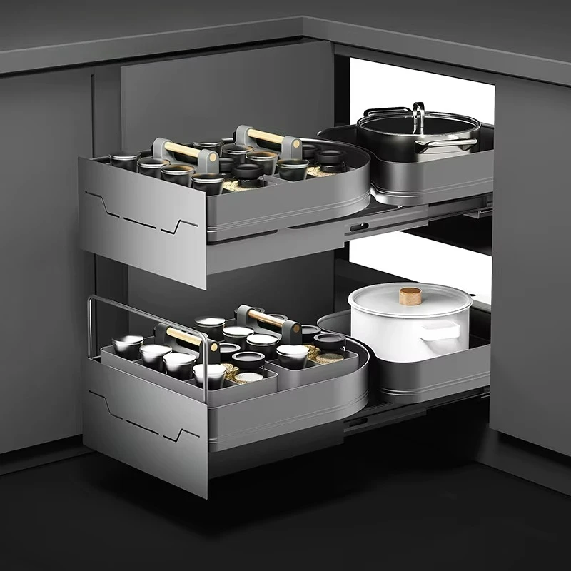 Kitchen Cabinet Storage Corner Swing Tray Pull Out  Revolving Basket Aluminum Alloy Universal Magic Corner